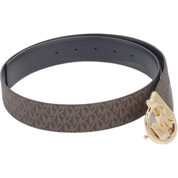 MICHAEL KORS 558385 BROWN MK/BLACK W/GOLD HARDWARE WOMENS REVERSIBLE BELT - Picture 3 of 3